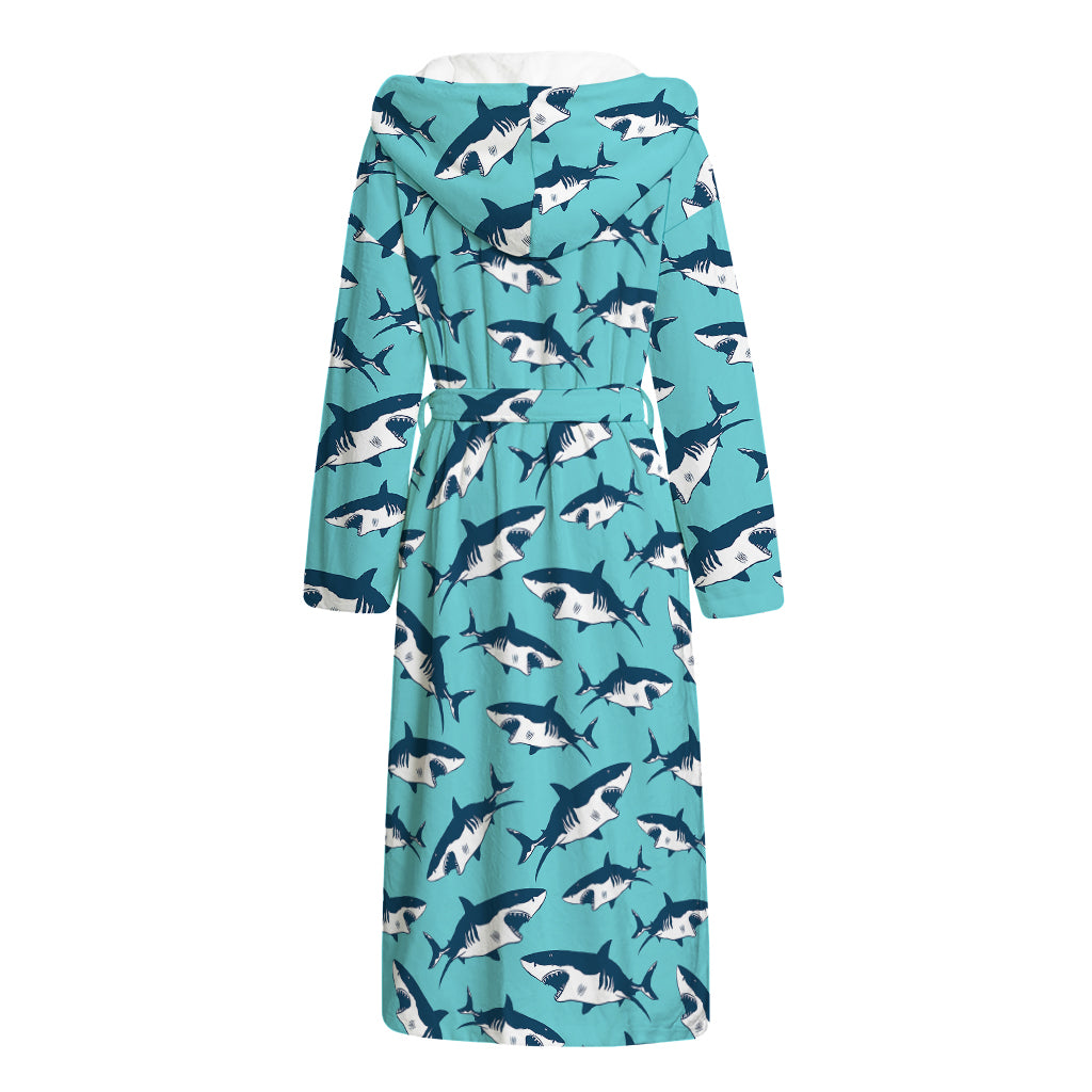 Angry Shark Pattern Print Hooded Bathrobe