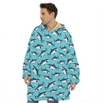 Angry Shark Pattern Print Hoodie Blanket