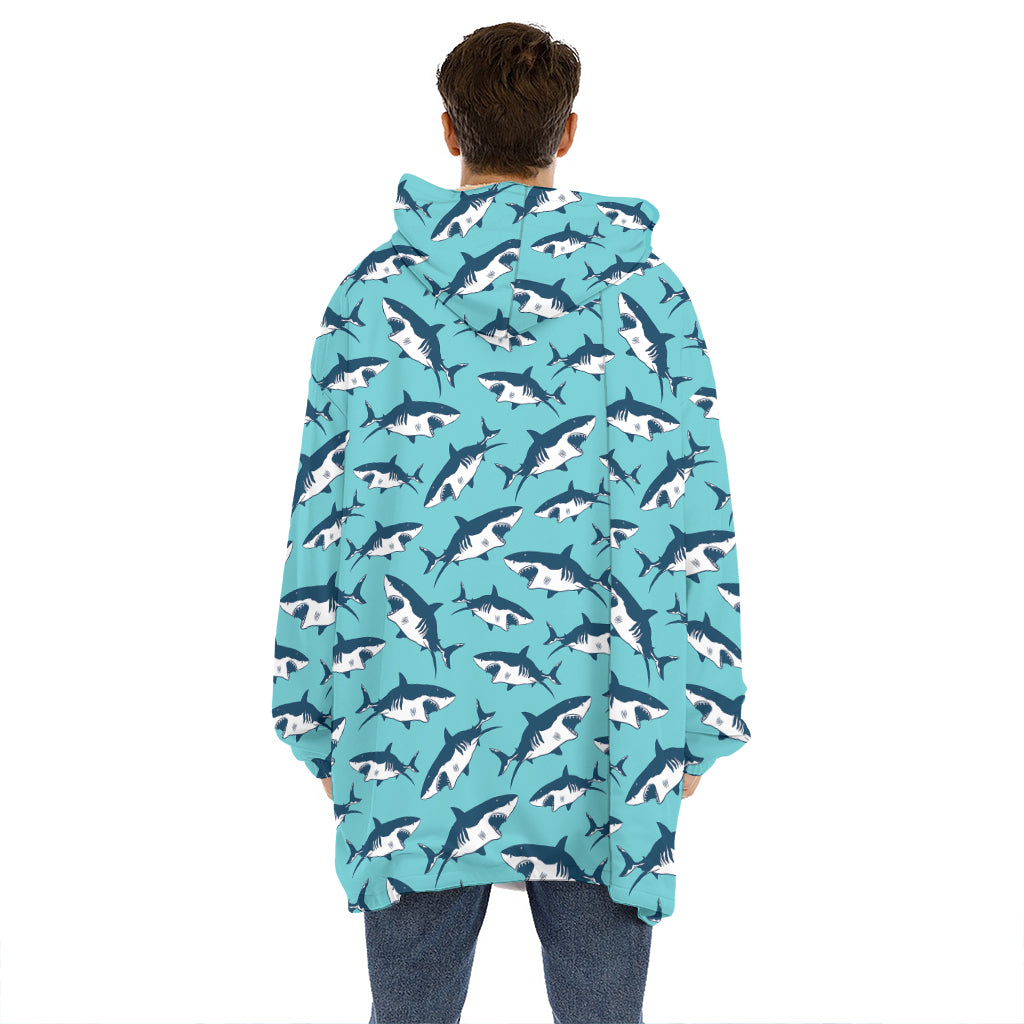 Angry Shark Pattern Print Hoodie Blanket