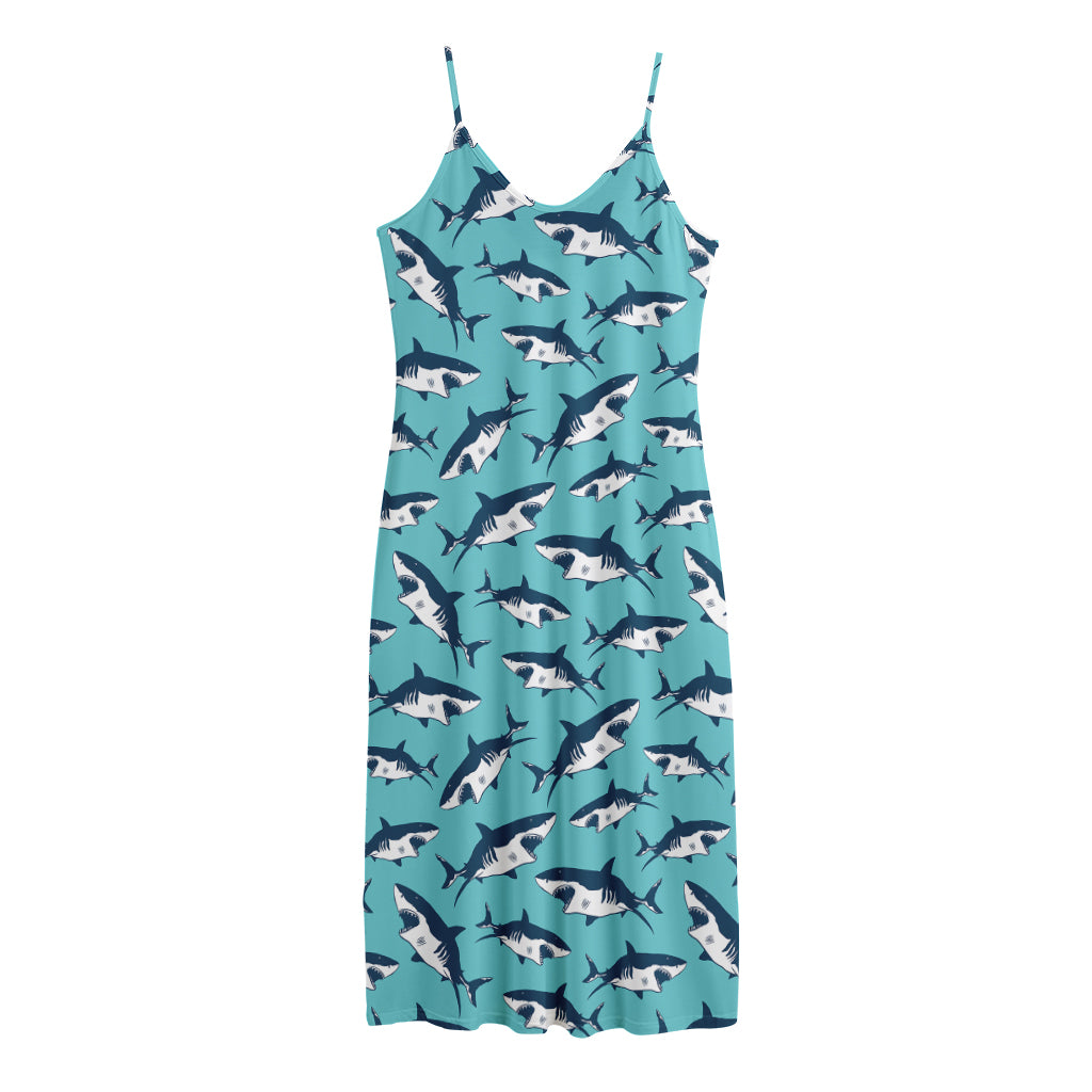Angry Shark Pattern Print Jersey Midi Cami Dress