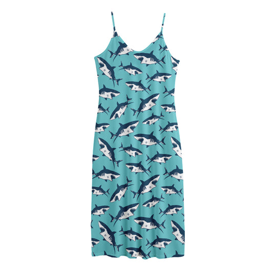 Angry Shark Pattern Print Jersey Midi Cami Dress