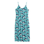 Angry Shark Pattern Print Jersey Midi Cami Dress