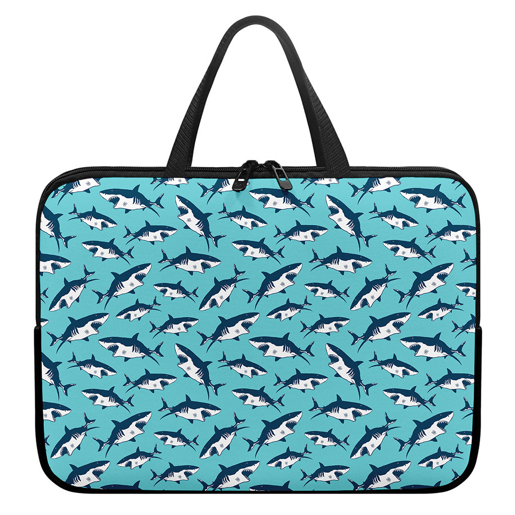 Angry Shark Pattern Print Laptop Sleeve With Handle