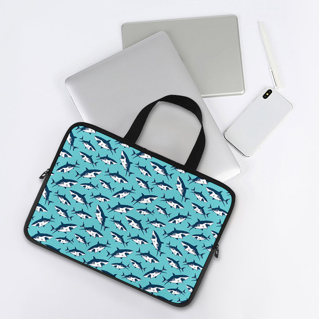 Angry Shark Pattern Print Laptop Sleeve With Handle