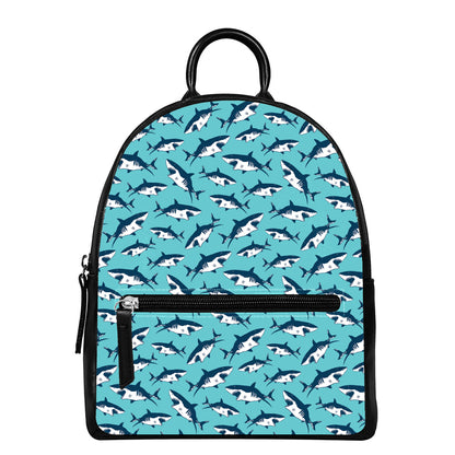 Angry Shark Pattern Print Leather Backpack
