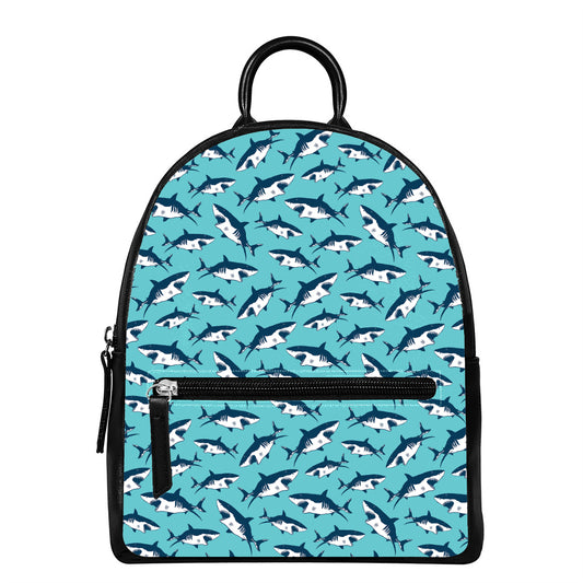 Angry Shark Pattern Print Leather Backpack