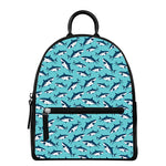 Angry Shark Pattern Print Leather Backpack