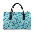 Angry Shark Pattern Print Leather Duffel Bag