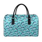 Angry Shark Pattern Print Leather Duffle Bag