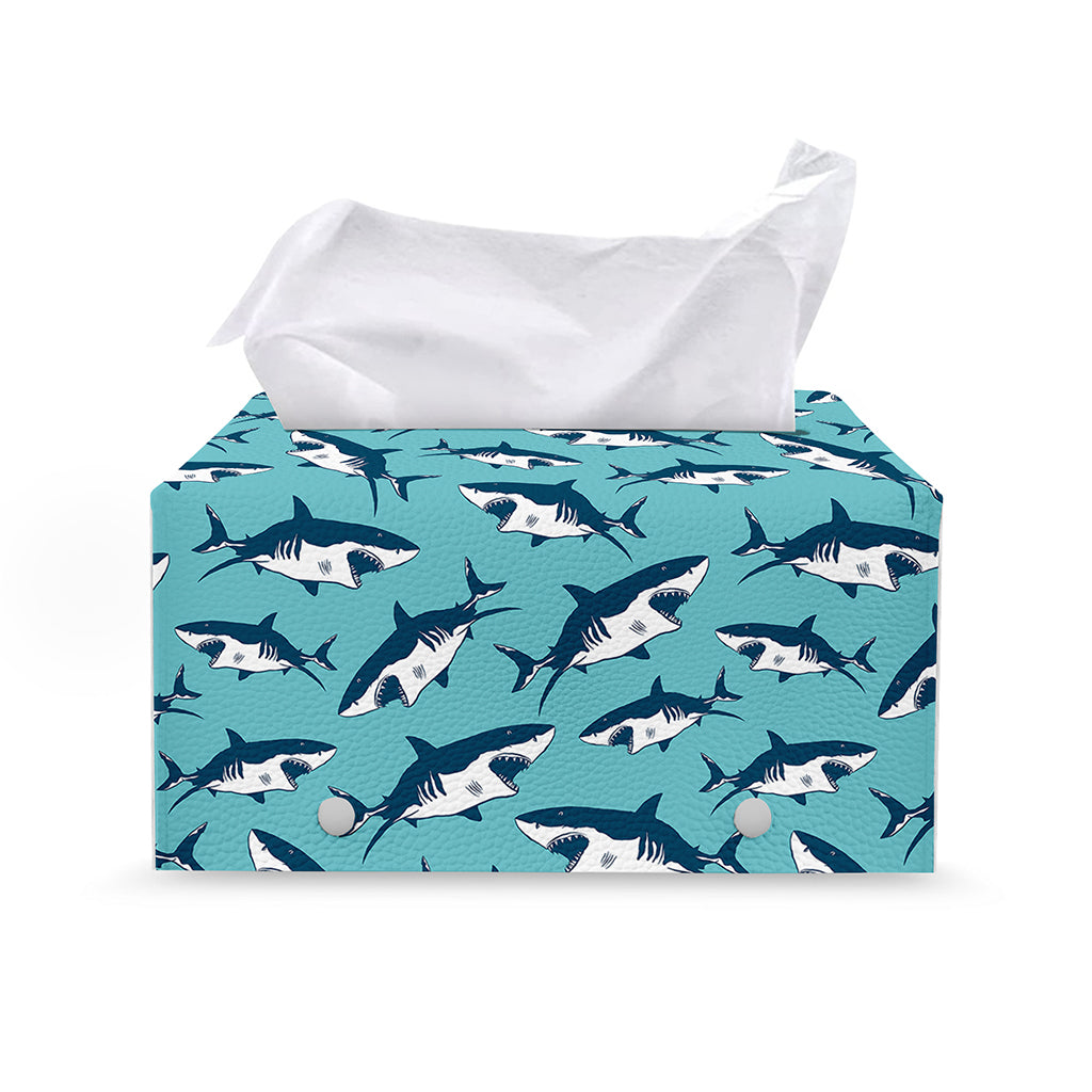 Angry Shark Pattern Print Leather Tissue Box Cover