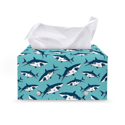 Angry Shark Pattern Print Leather Tissue Box Cover