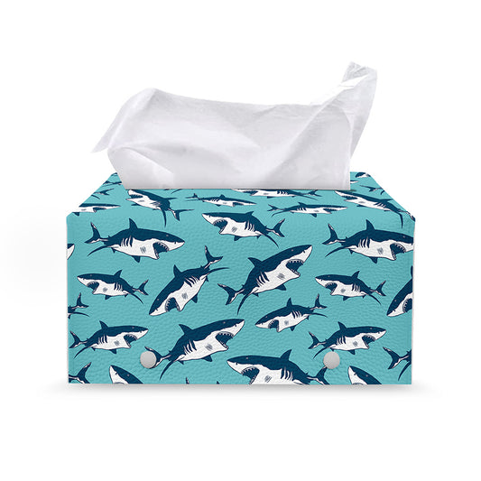 Angry Shark Pattern Print Leather Tissue Box Cover