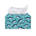 Angry Shark Pattern Print Leather Tissue Box Cover