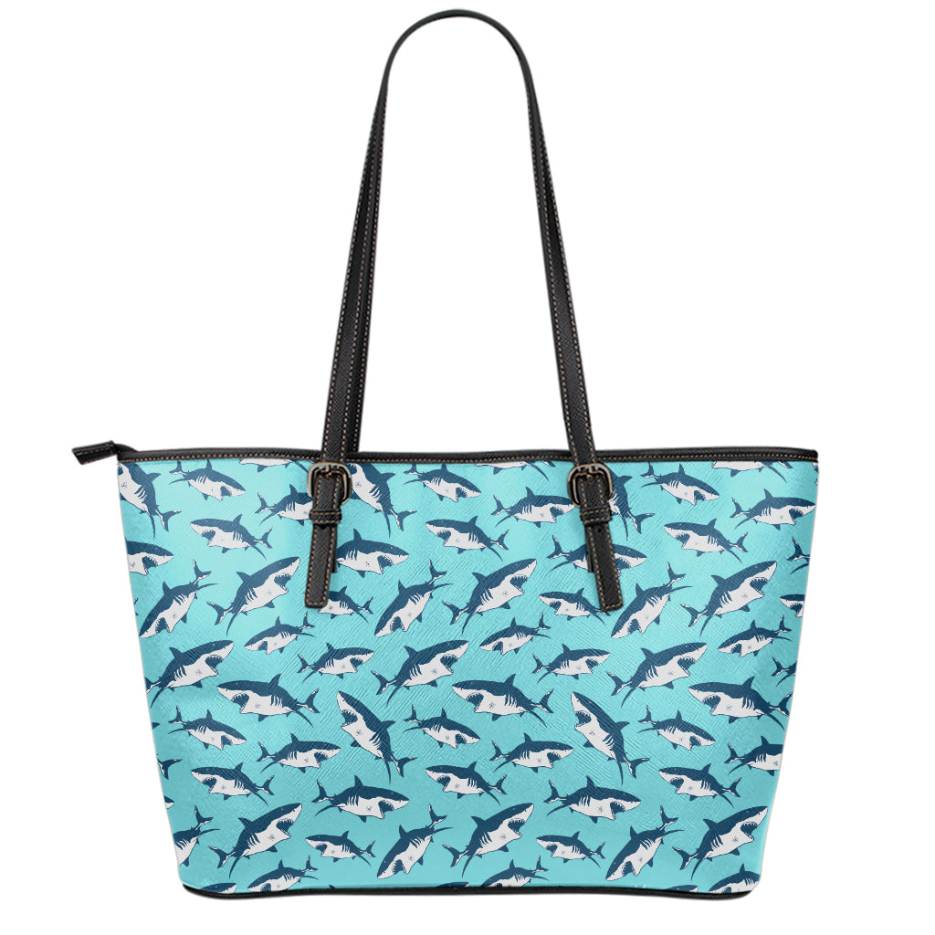 Angry Shark Pattern Print Leather Tote Bag