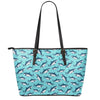 Angry Shark Pattern Print Leather Tote Bag