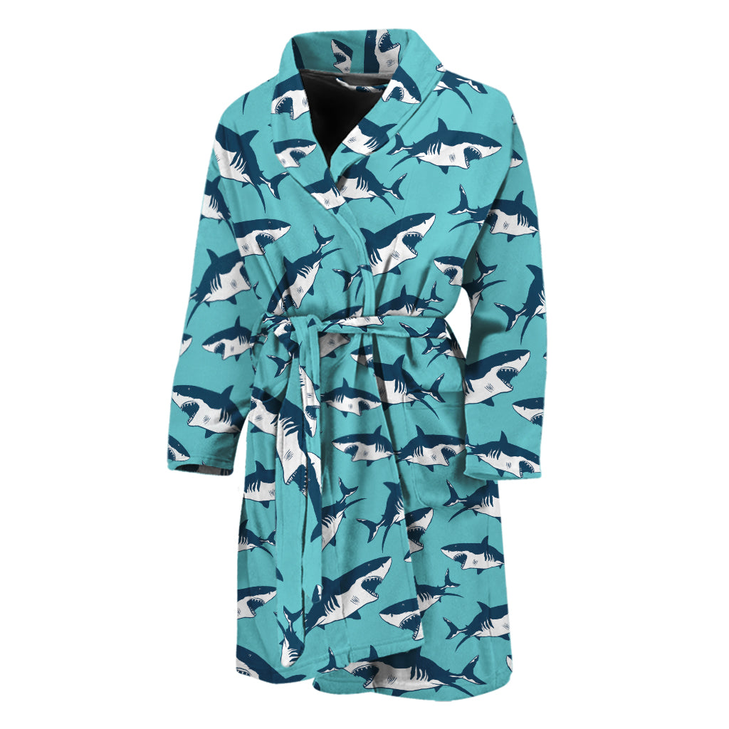 Angry Shark Pattern Print Men's Bathrobe