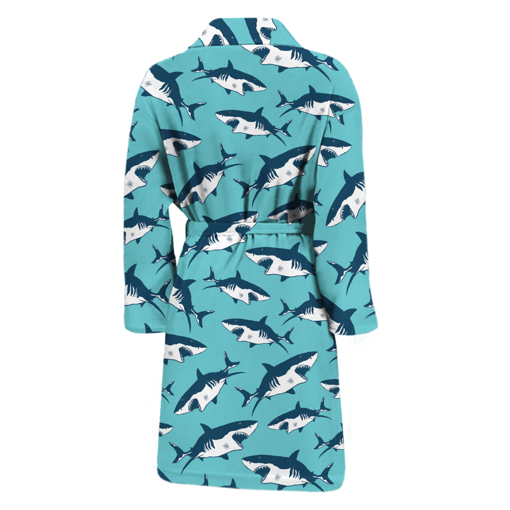 Angry Shark Pattern Print Men's Bathrobe