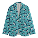 Angry Shark Pattern Print Men's Blazer