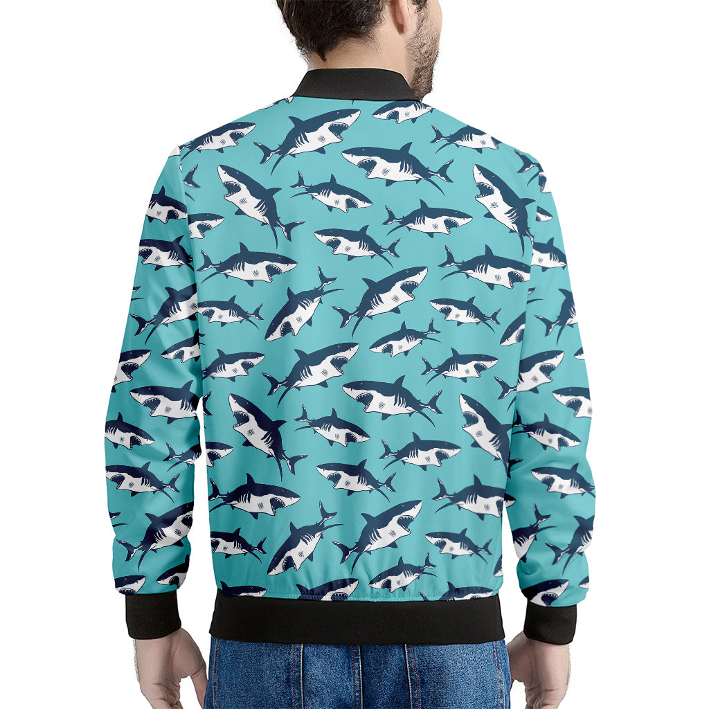 Angry Shark Pattern Print Men's Bomber Jacket