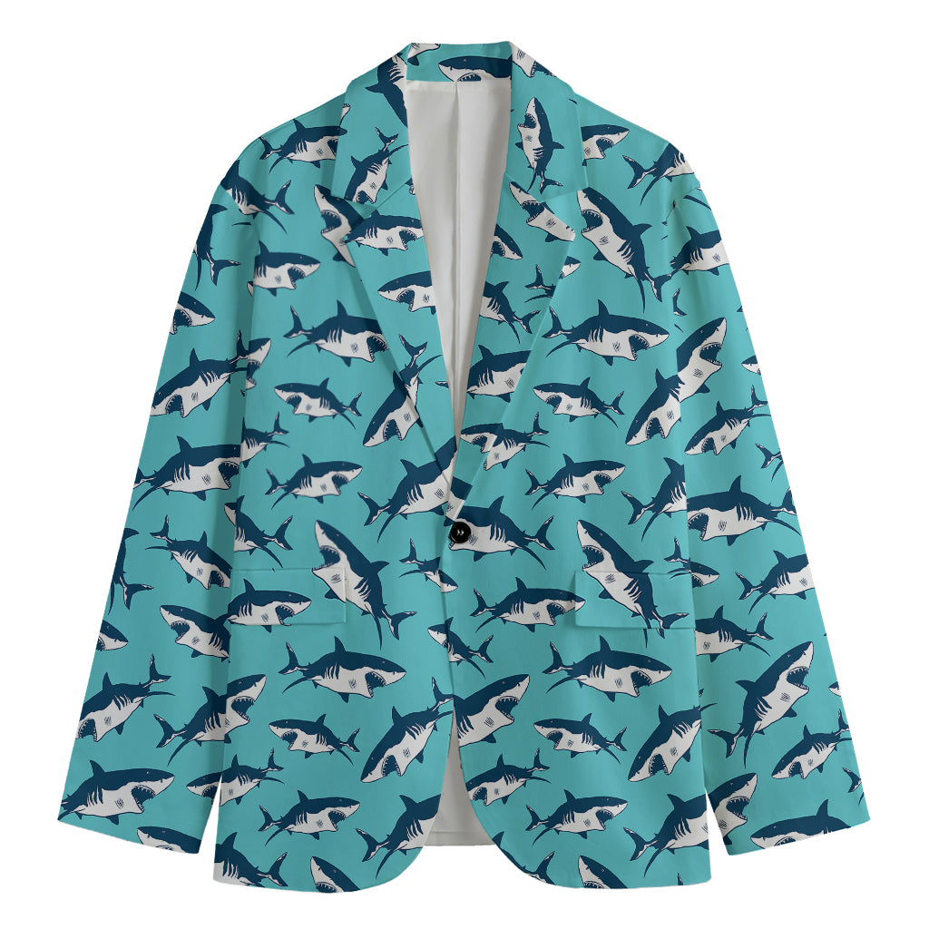 Angry Shark Pattern Print Men's Cotton Blazer