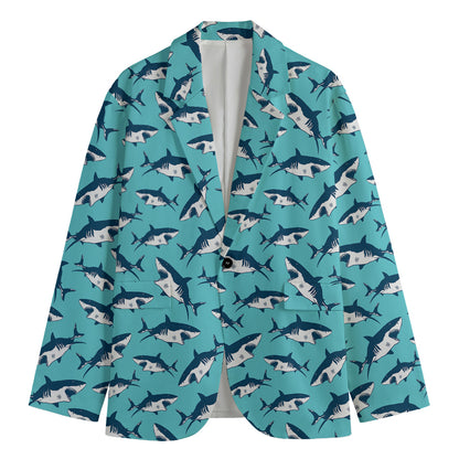 Angry Shark Pattern Print Men's Cotton Blazer