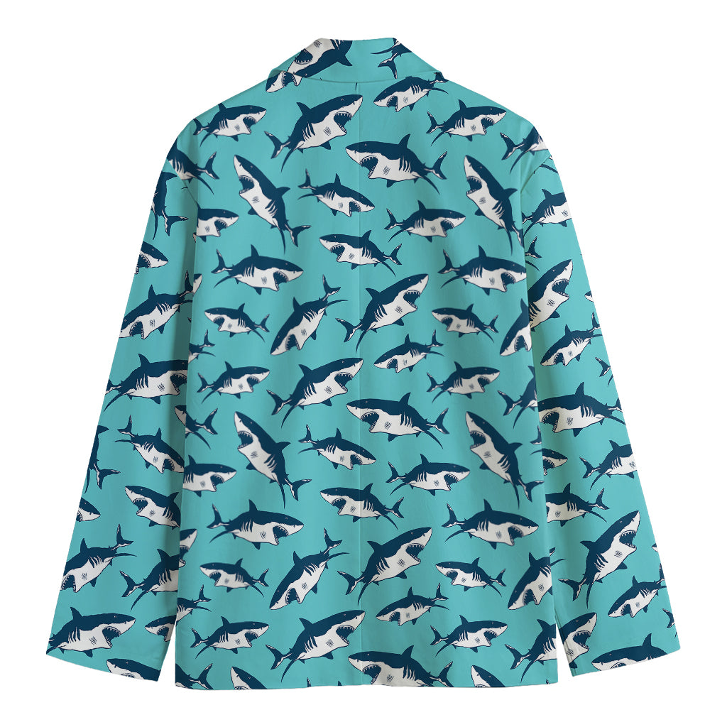 Angry Shark Pattern Print Men's Cotton Blazer