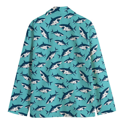 Angry Shark Pattern Print Men's Cotton Blazer
