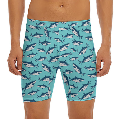 Angry Shark Pattern Print Men's Long Boxer Briefs
