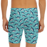 Angry Shark Pattern Print Men's Long Boxer Briefs