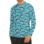 Angry Shark Pattern Print Men's Long Sleeve Rash Guard