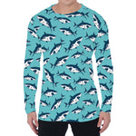 Angry Shark Pattern Print Men's Long Sleeve T-Shirt