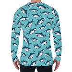 Angry Shark Pattern Print Men's Long Sleeve T-Shirt