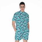 Angry Shark Pattern Print Men's Rompers