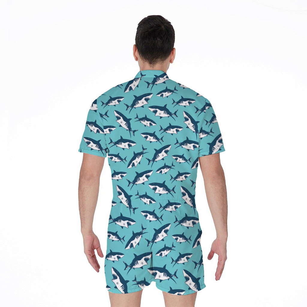 Angry Shark Pattern Print Men's Rompers