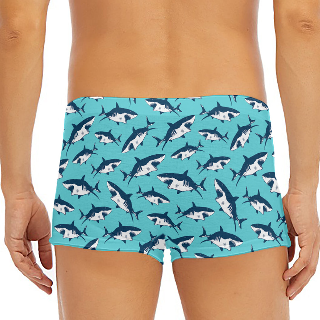 Angry Shark Pattern Print Men's Short Boxer Briefs