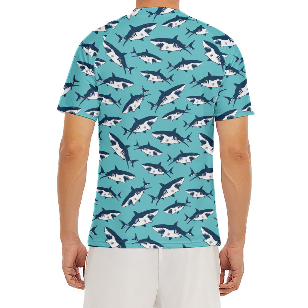 Angry Shark Pattern Print Men's Short Sleeve Rash Guard