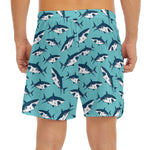 Angry Shark Pattern Print Men's Split Running Shorts