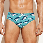 Angry Shark Pattern Print Men's Swim Briefs