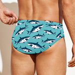 Angry Shark Pattern Print Men's Swim Briefs