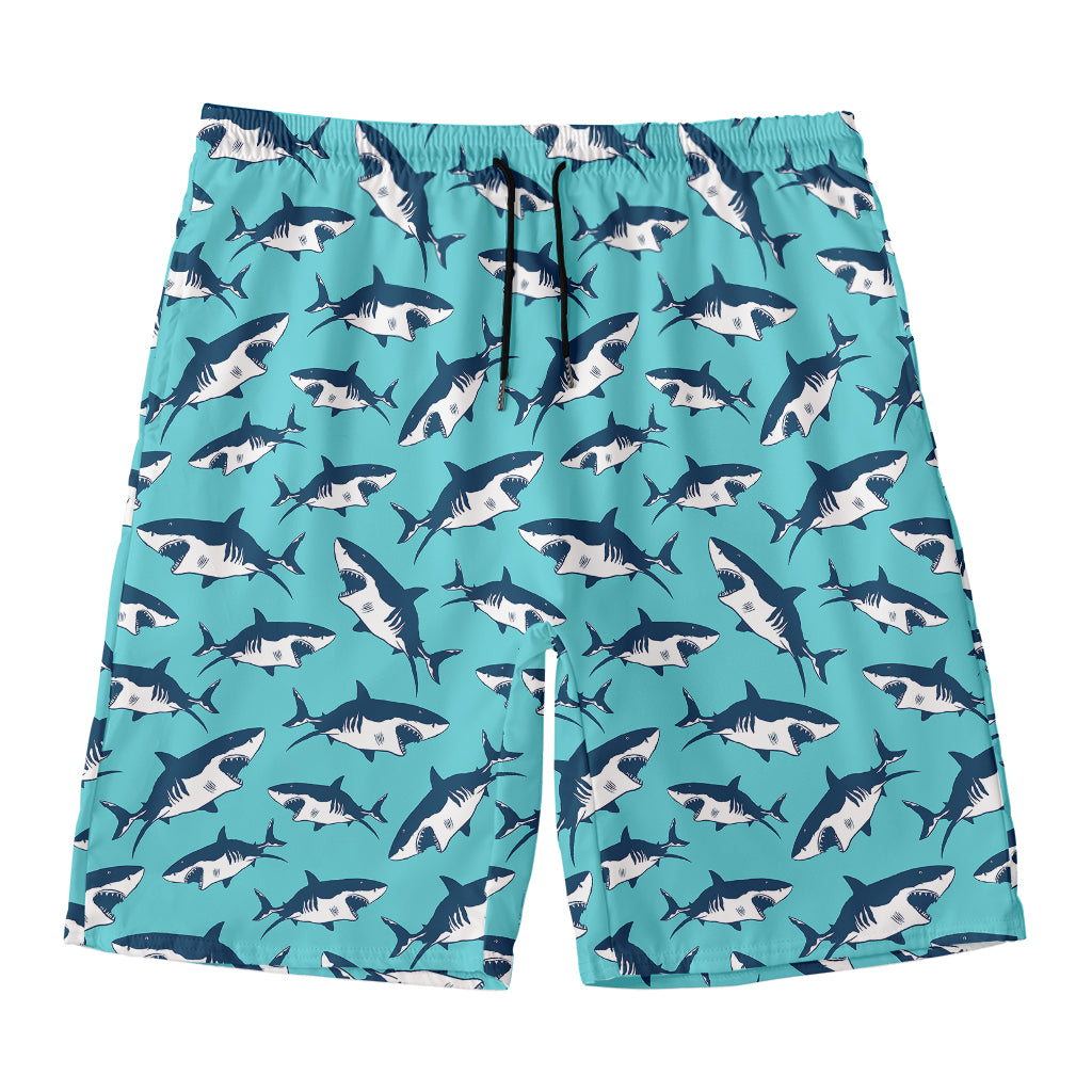Angry Shark Pattern Print Men's Swim Trunks