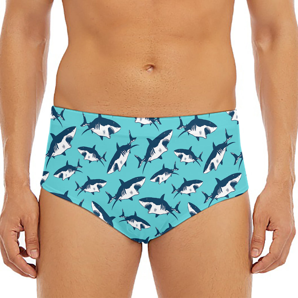 Angry Shark Pattern Print Men's Triangle Swim Briefs