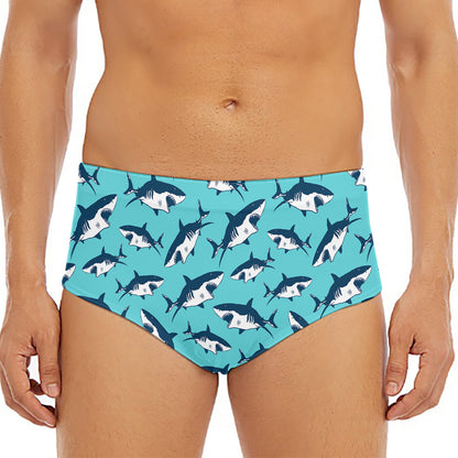 Angry Shark Pattern Print Men's Triangle Swim Briefs
