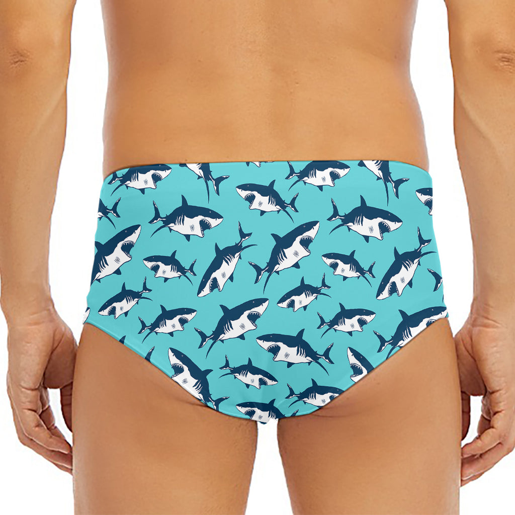 Angry Shark Pattern Print Men's Triangle Swim Briefs