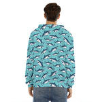 Angry Shark Pattern Print Men's Velvet Pullover Hoodie