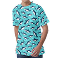 Angry Shark Pattern Print Men's Velvet T-Shirt