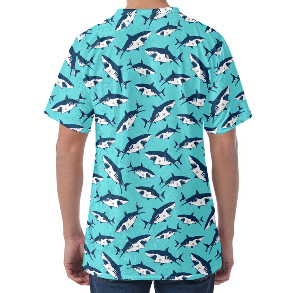 Angry Shark Pattern Print Men's Velvet T-Shirt