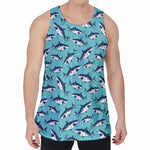 Angry Shark Pattern Print Men's Velvet Tank Top