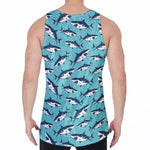 Angry Shark Pattern Print Men's Velvet Tank Top