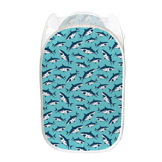 Angry Shark Pattern Print Mesh Laundry Hamper