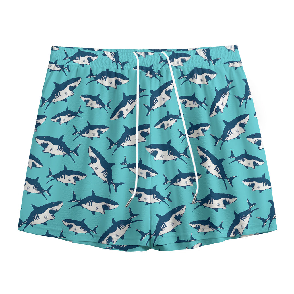 Angry Shark Pattern Print Mesh Shorts